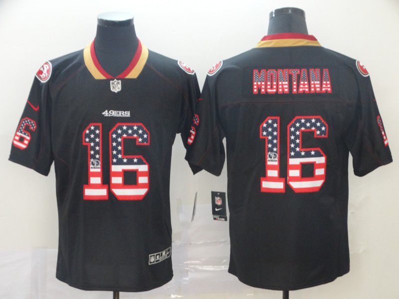 Men San Francisco 49ers #16 Montana Nike USA Flag Fashion Black Color Rush Limited NFL Jerseys->women nfl jersey->Women Jersey